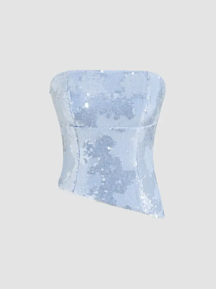 Sequin Lace Up Tassel Bandeau Top