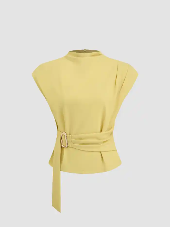 Linen-blend Beaded Knotted Ruched Tank Top