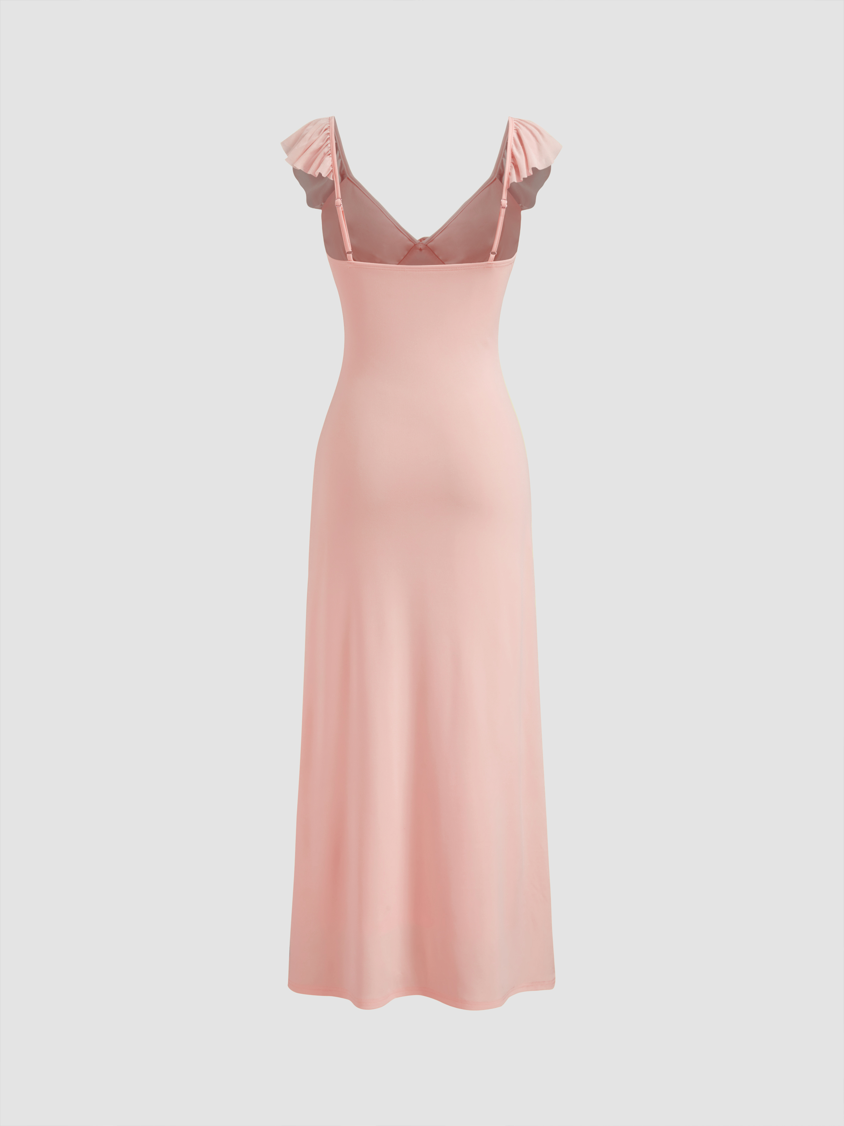 Satin Cowl Neck Solid Ruffle Hem Maxi Dress