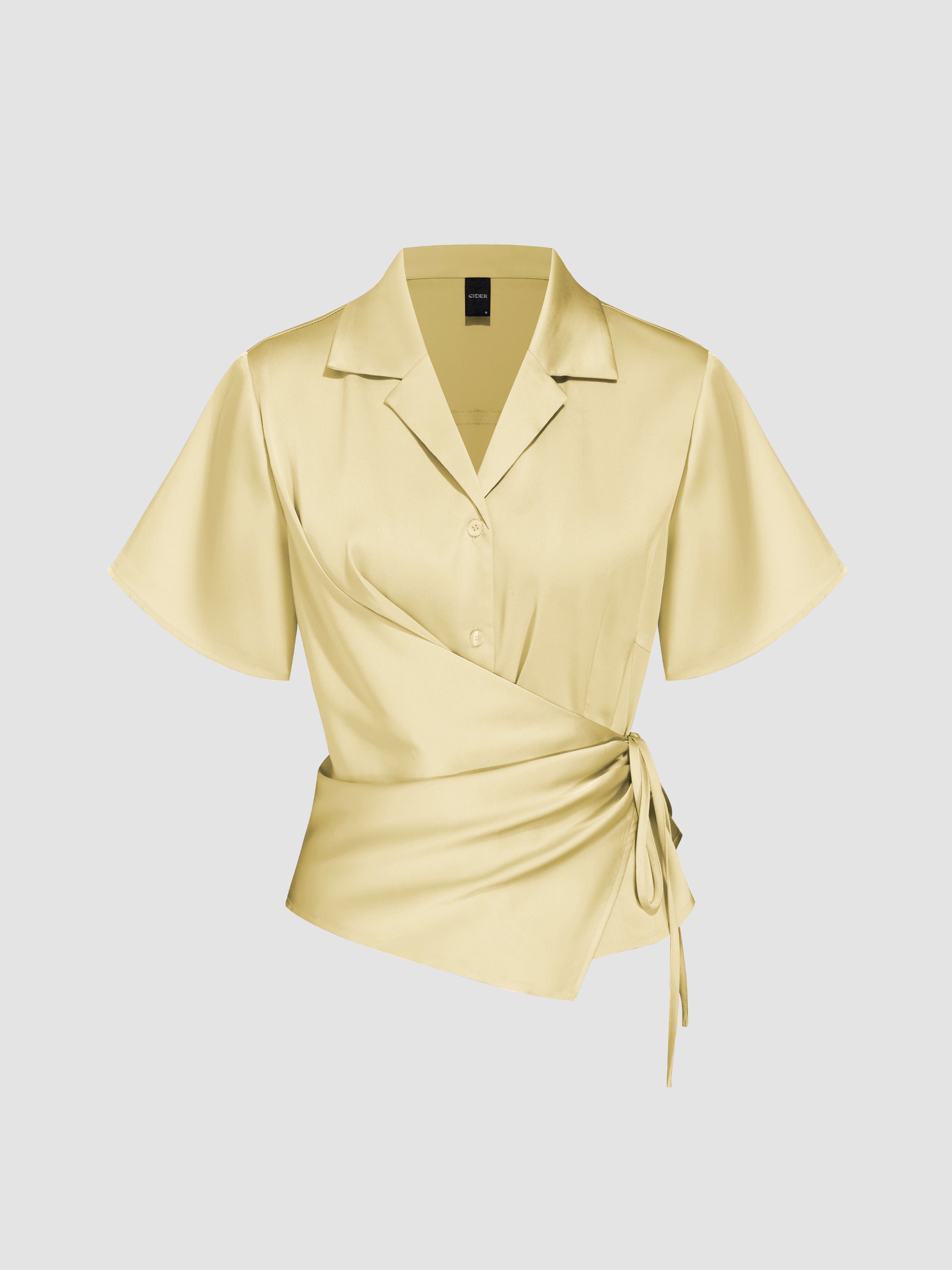Satin Collar Knotted Shirt