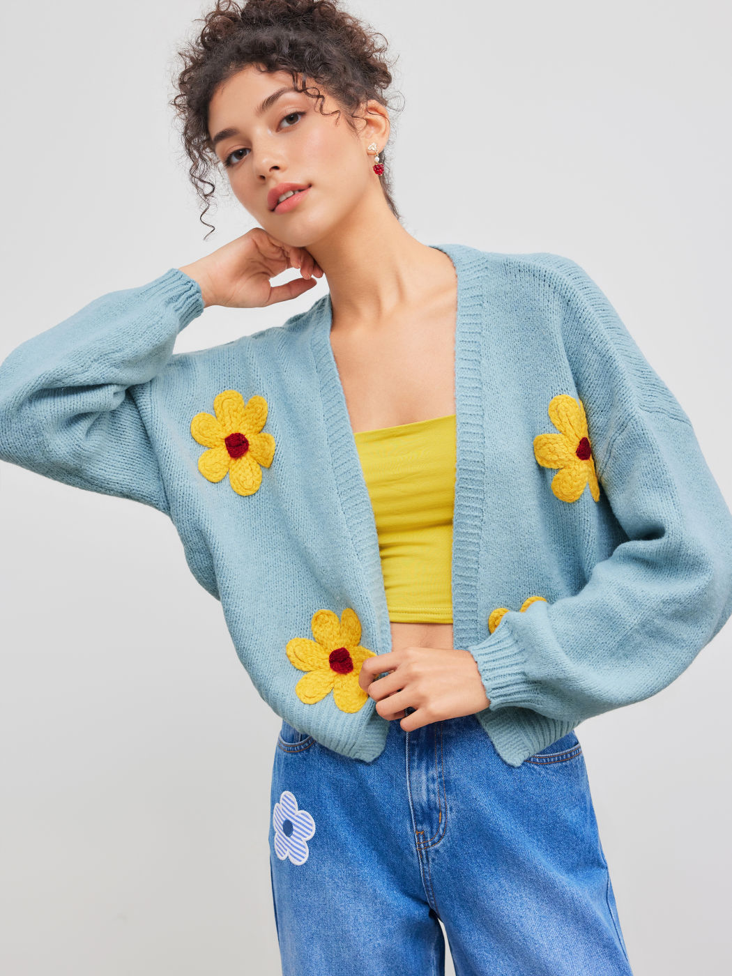 Knit Deep V Floral Cardigan