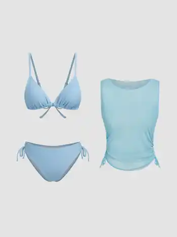Geknotetes Armband, Schalkhaftes Bikini-Set mit Schnürung und durchsichtiger Oberbekleidung als Cover-Up
