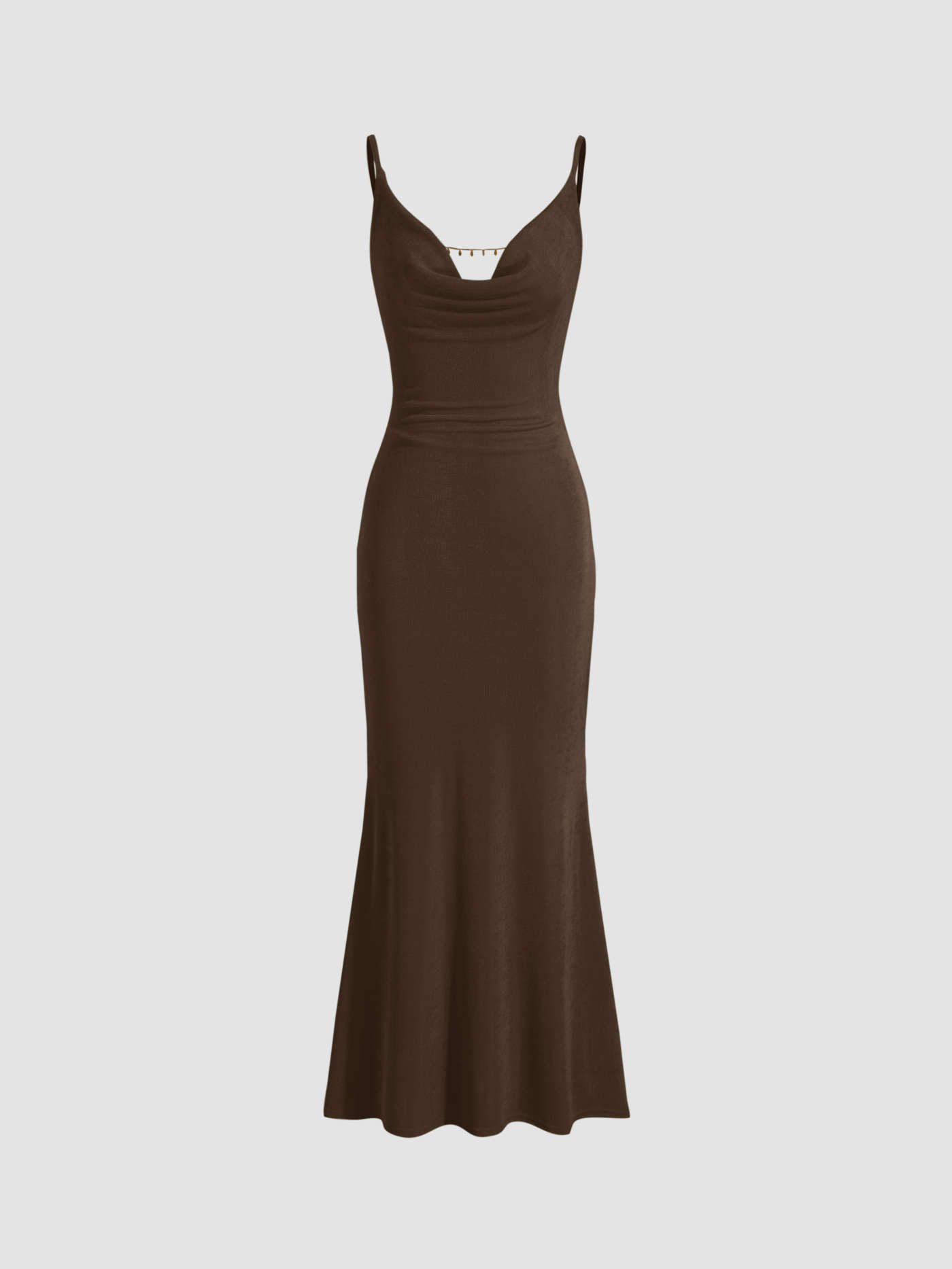 Knit Fabric Cowl Neck Backless Chain Detail Cami Mermaid Maxi Dress For Party/Clubbing