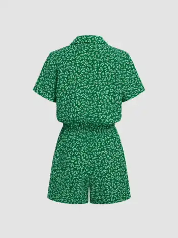 Polo Blumenmuster Knopf Bund elastischer Strickhemden