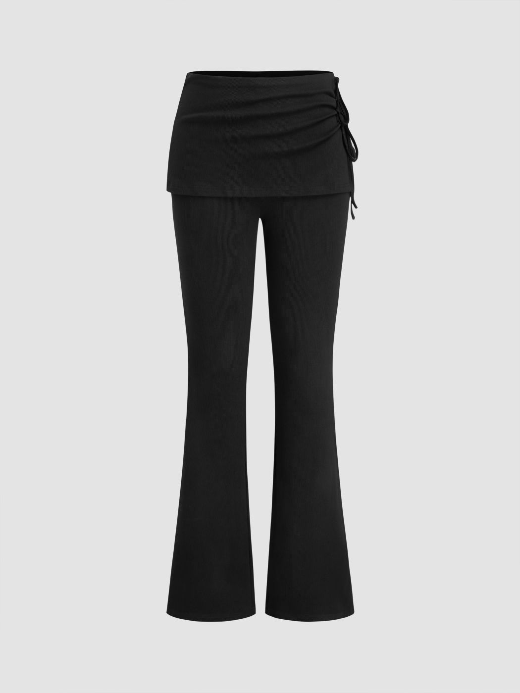 Mid Rise Knotted Fold Over Flared Trousers