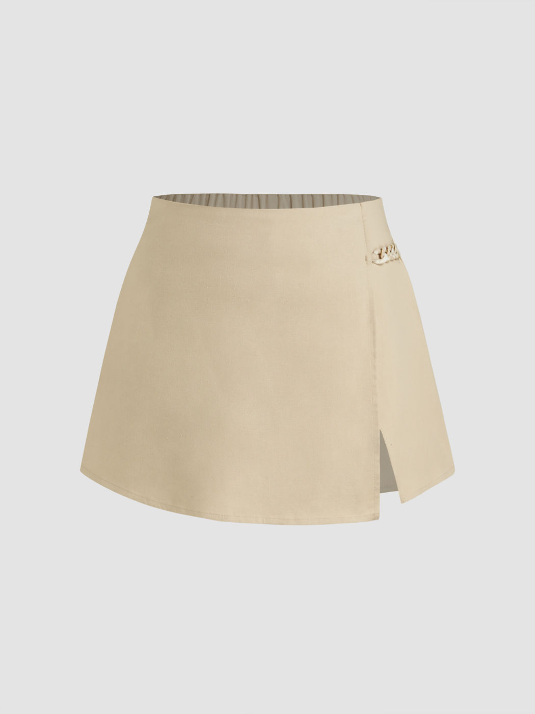 Leinen-Mischung Mid-Rise Ketten-Reißverschluss Mini-Skort Kurve & Plus