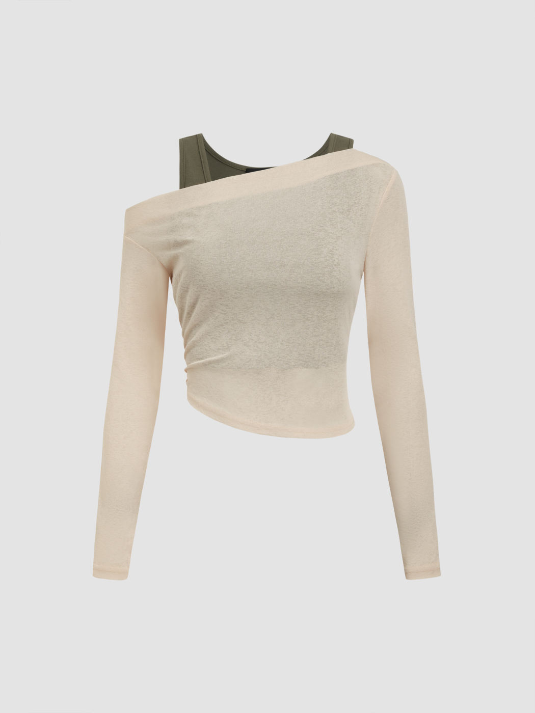 Top asimmetrico con dettaglio arricciato sul collo e canotta basic tinta unita