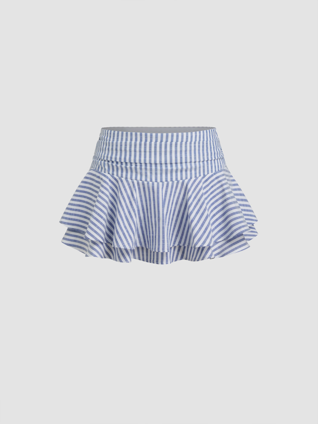 Cotton-blend Low Rise Stripe Ruffle Hem Layered Micro Mini Skort