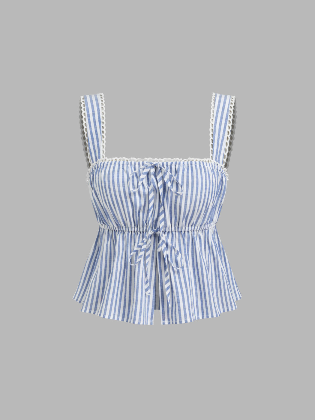 Cotton-blend Square Neck Stripe Tie Front Tank Top