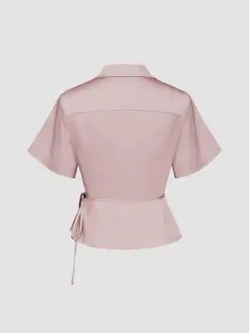 Satin Collar Knotted Shirt