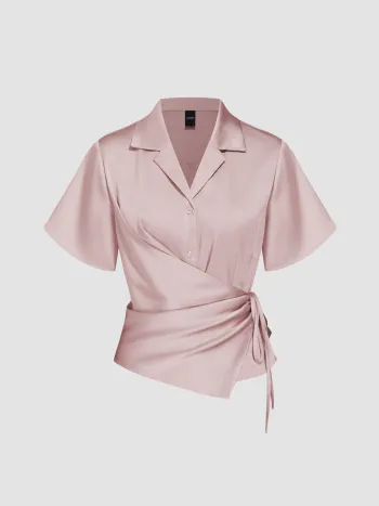 Satin Collar Knotted Shirt