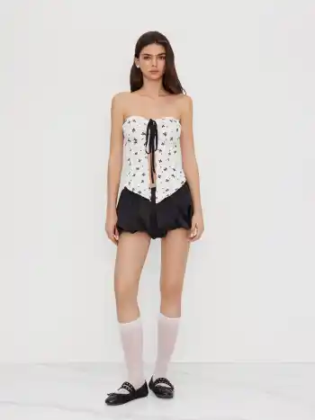 Top Bandeau Nœud Divisé en Texture de Cravate Double Sens