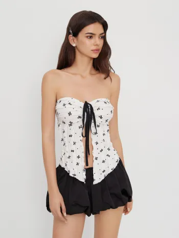 Top Bandeau Nœud Divisé en Texture de Cravate Double Sens