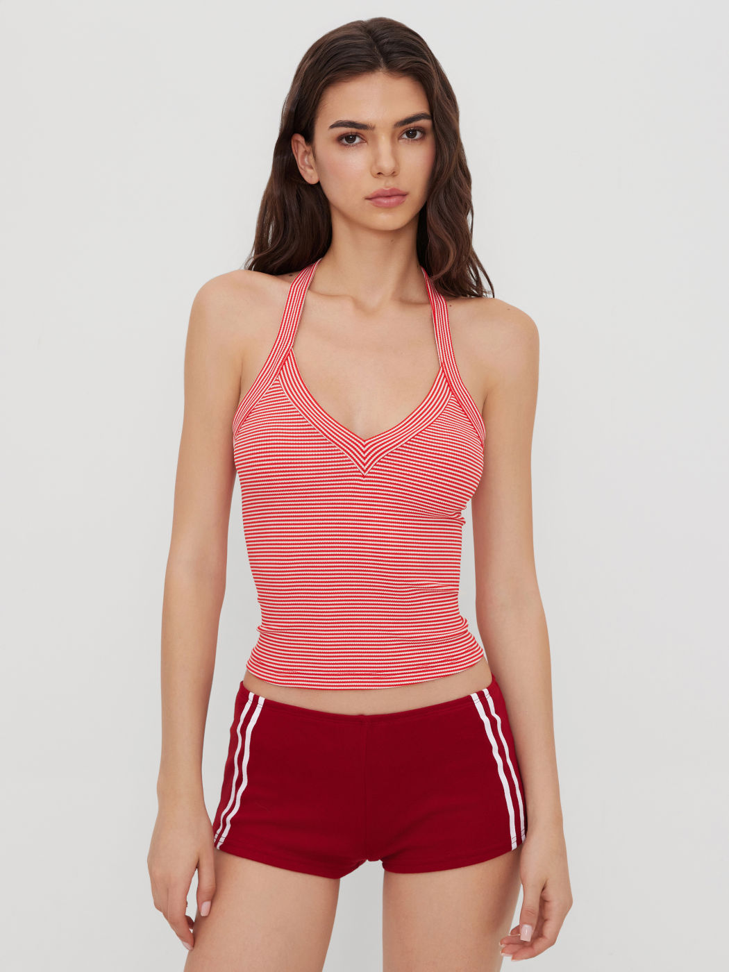 Halter Neckline Stripe Knotted Cami Top
