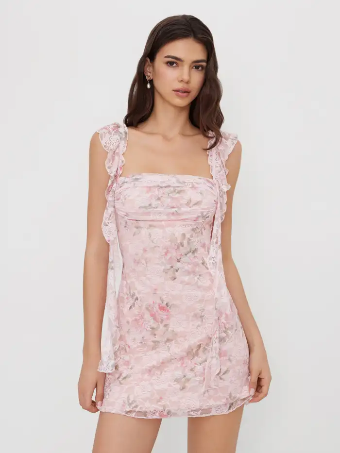 Wedding Wedding Guest Dress wedding guest wedding rush outfits special occasion dresses Lace Square Neck Lace Floral Ruffle Hem Ruched Mini Dress For Daily Casual Wedding Wedding Guest Dress wedding guest wedding rush outfits special occasion dresses Lace Square Neck Lace Floral Ruffle Hem Ruched Mini Dress For Daily Casual