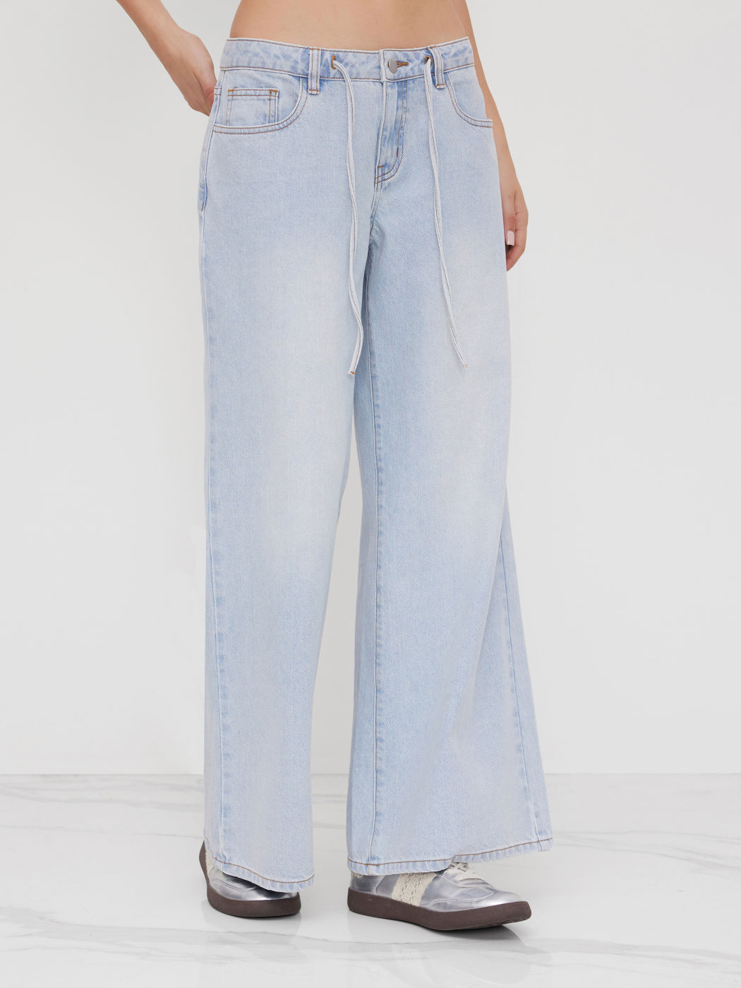 Cider Denim Low Rise Drawstring Straight Leg Jeans