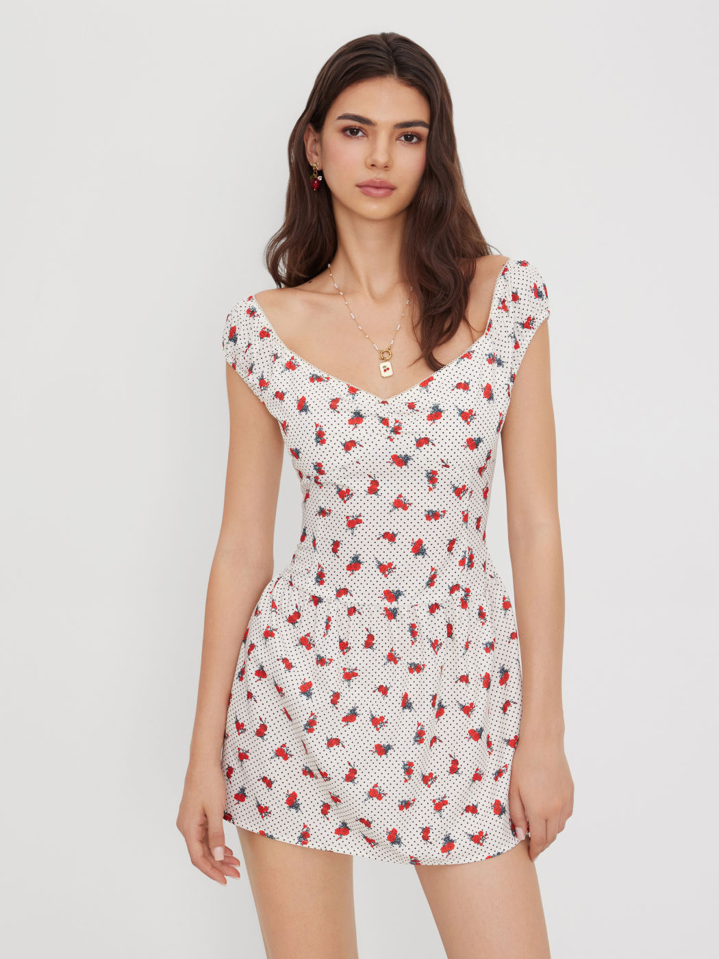 Floral Polka Dot Ruffle Mini Dress