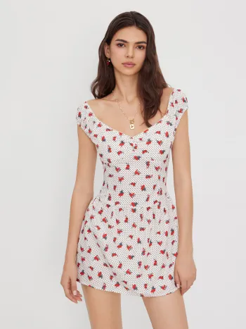 Blumige Punkte-Ruffle-Kurzkleid