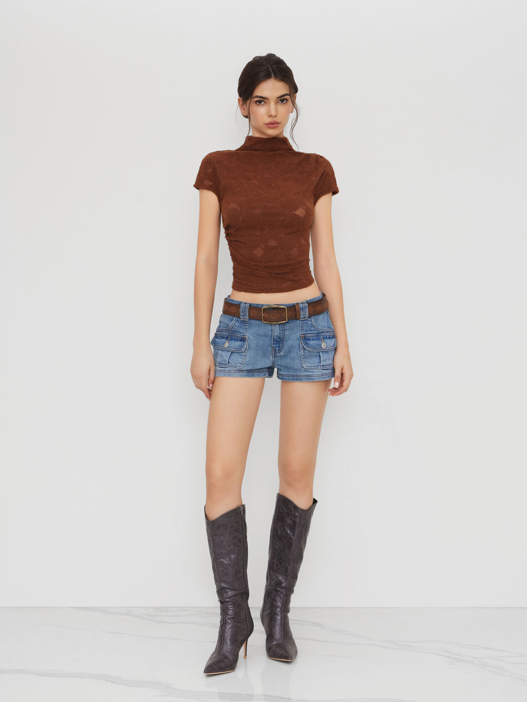 Stretch Cider Denim Low Rise Pocket Micro Shorts