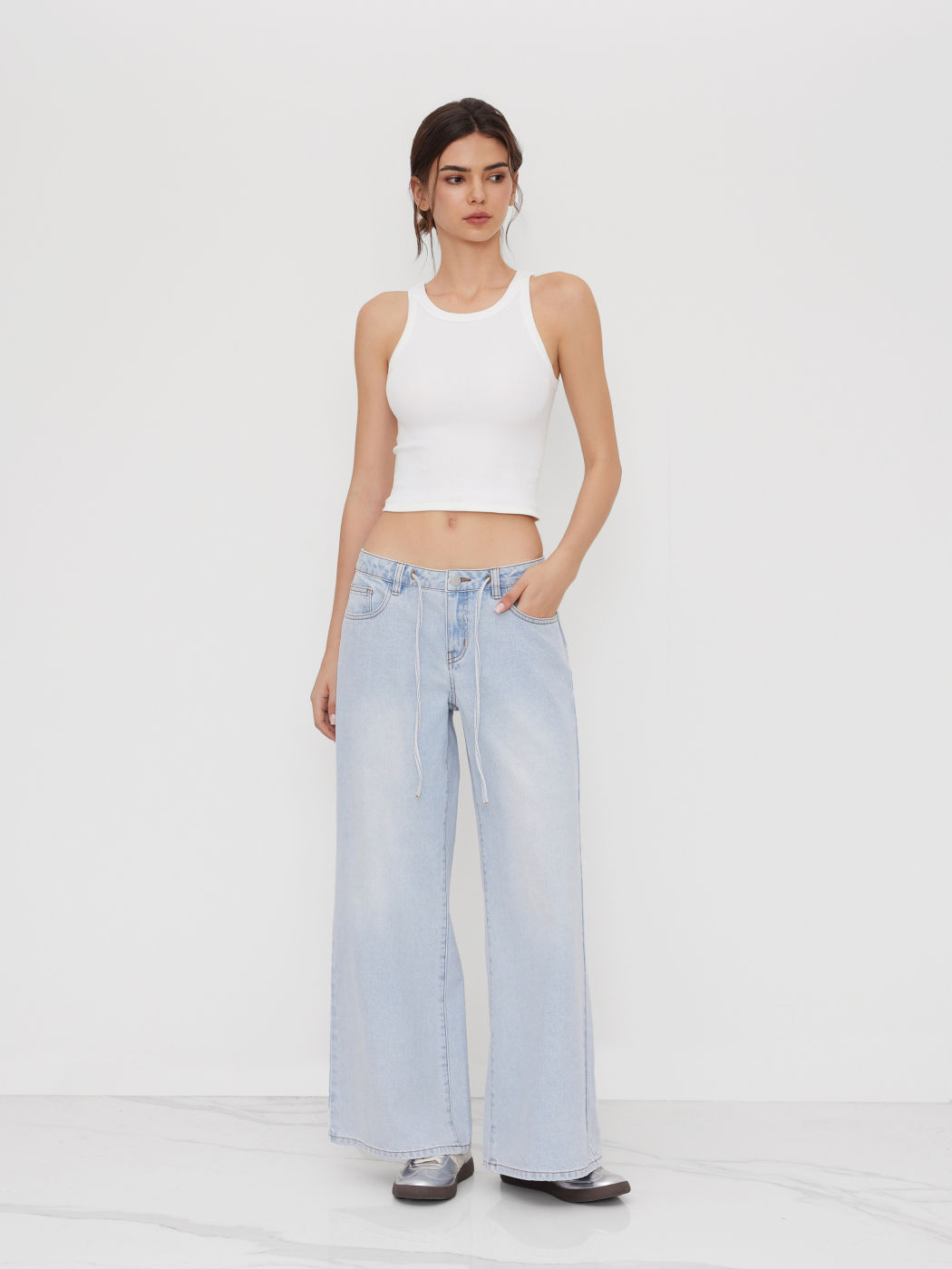 Cider Denim Low Rise Drawstring Straight Leg Jeans