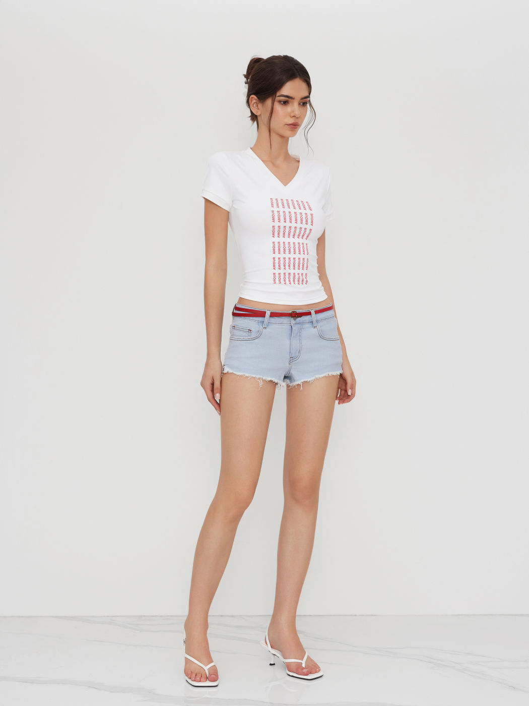 Stretch Denim Straight Leg Micro Shorts