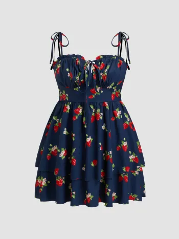 Robe courte en tissu floral avec volants, nœud et empilement Curve & Plus