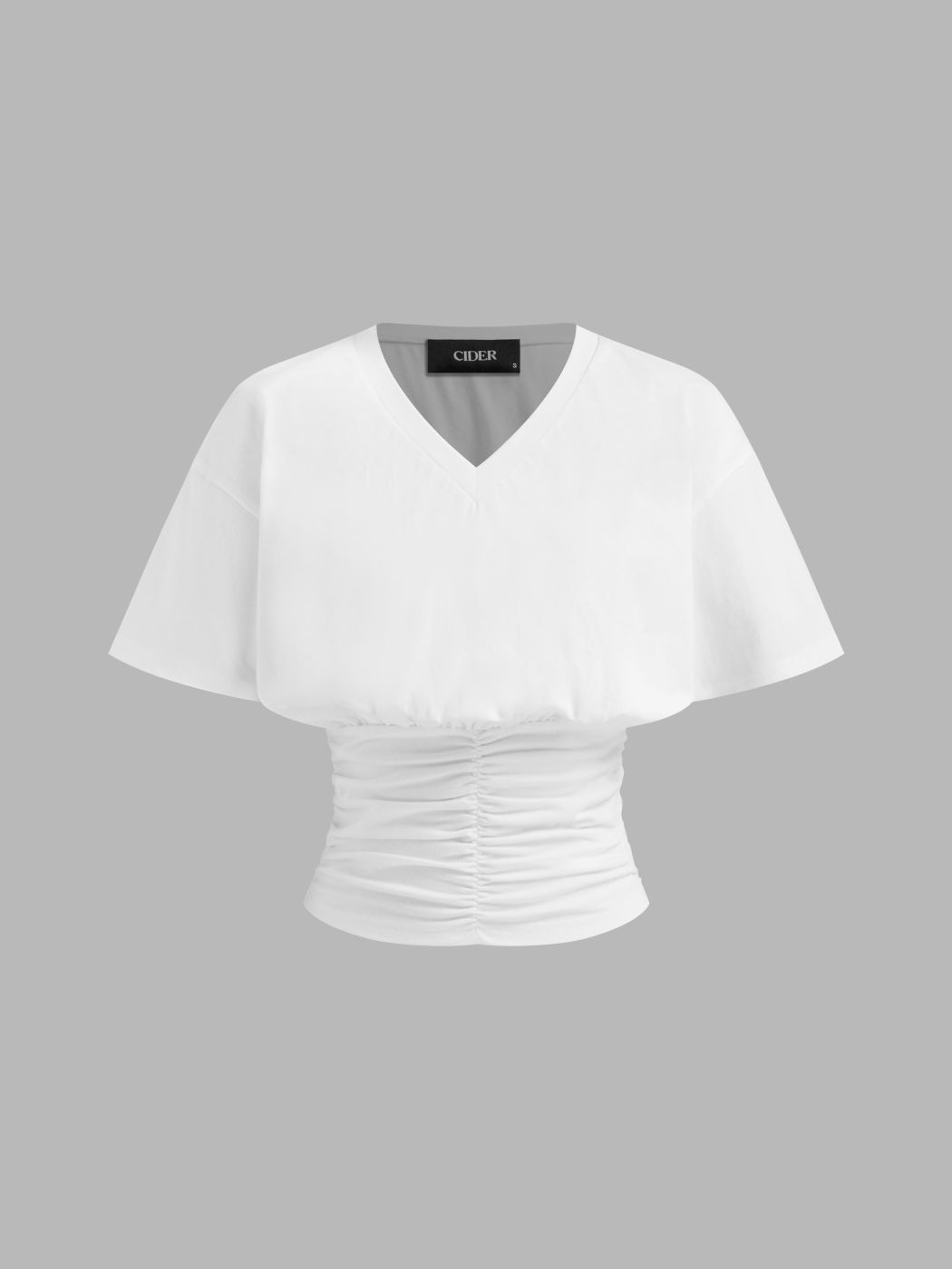 Cotton-blend V-neck Ruched Oversized Tee