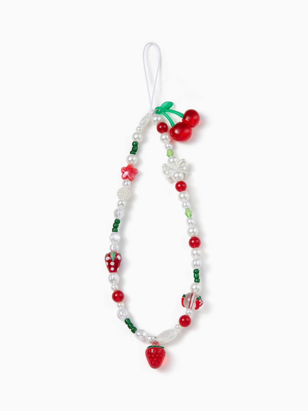 CHERRY & STRAWBERRY & BOWKNOT BEADED PHONE STRAP