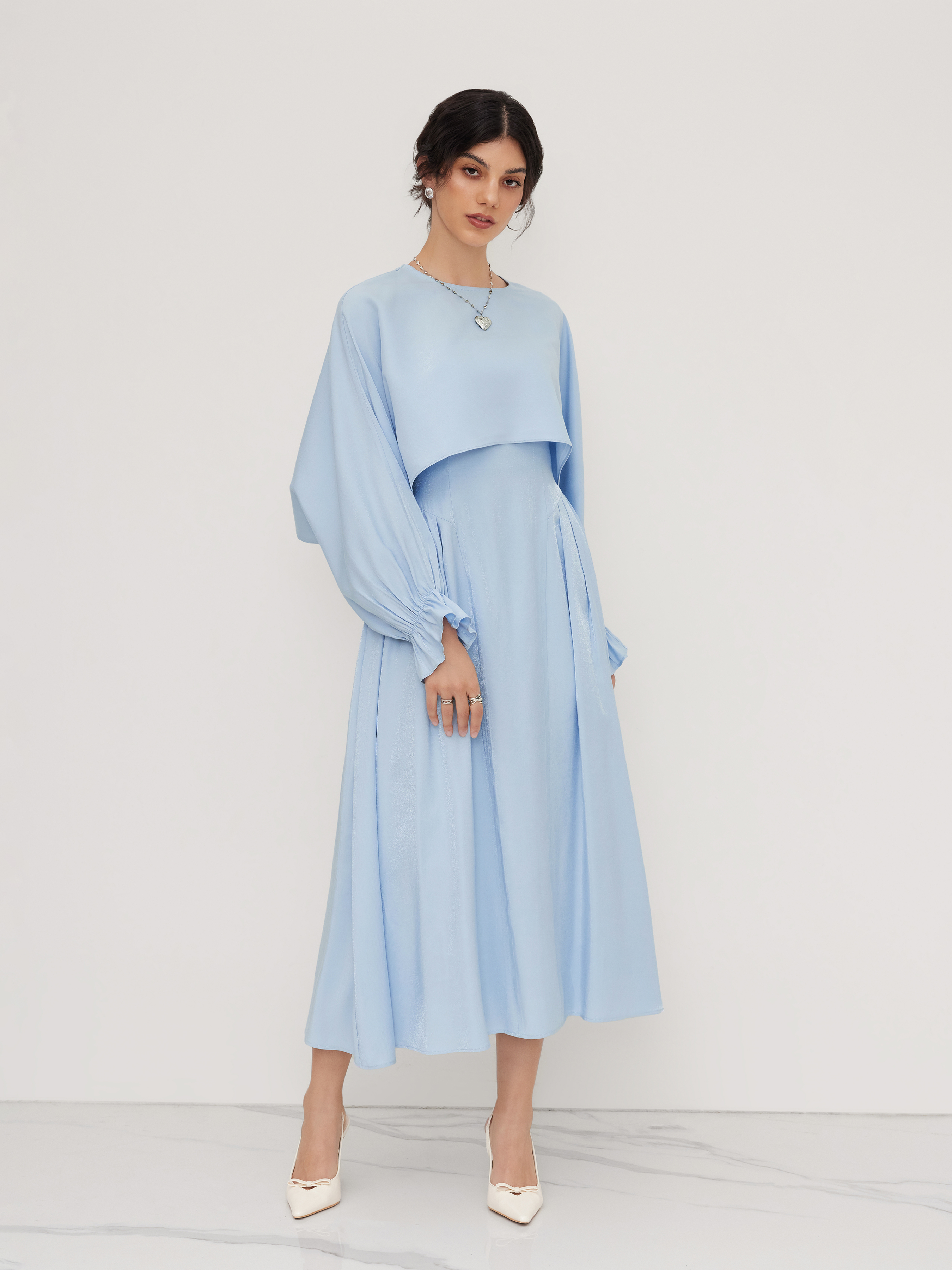 Cider◆スプリット フリル マキシドレス【送料込み】 Woven Cotton-blend Ruffle Slip Maxi Dress With Round
