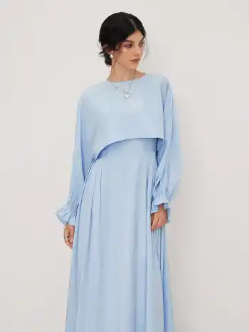 Baumwollmischung Rüschen Slip Maxikleid mit Rundhalsausschnitt und geschürzten Ärmeln Bluse