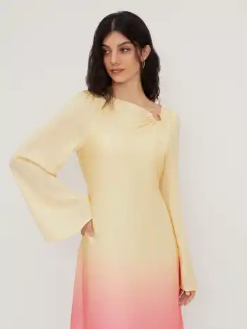Satin Boat Neck Pierced Gradient Maxi Dress