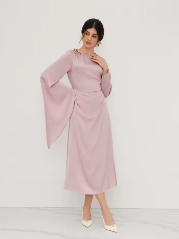 Boat Neck Bowknot Ruffle Puff Sleeve Maxi Dress