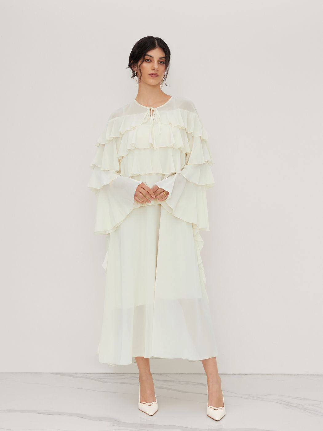 Chiffon Layered Ruffle Knotted Maxi Dress & Slip Dress