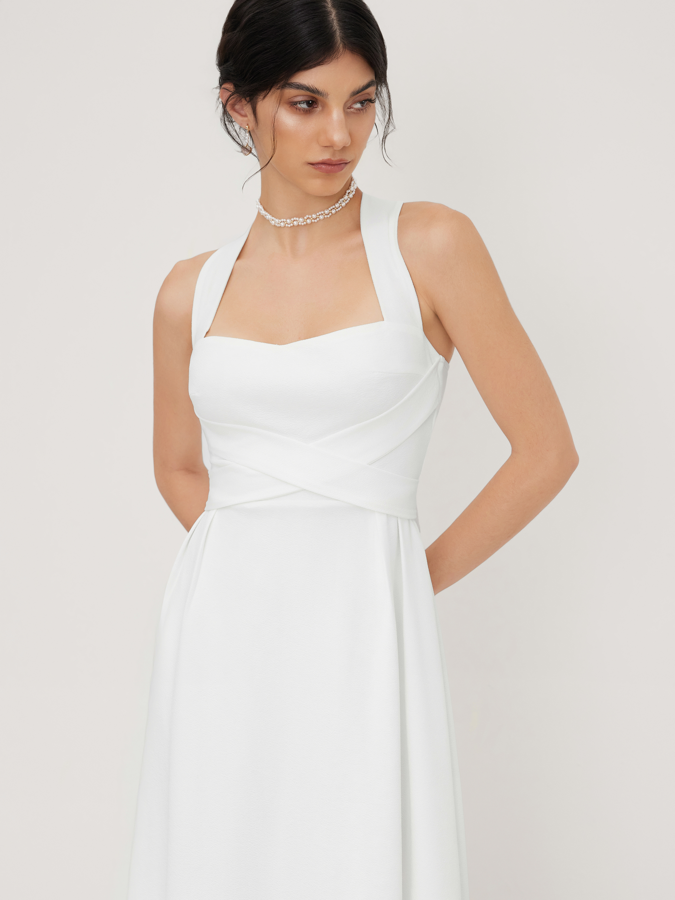 Woven Square Neck Solid Midi Dress
