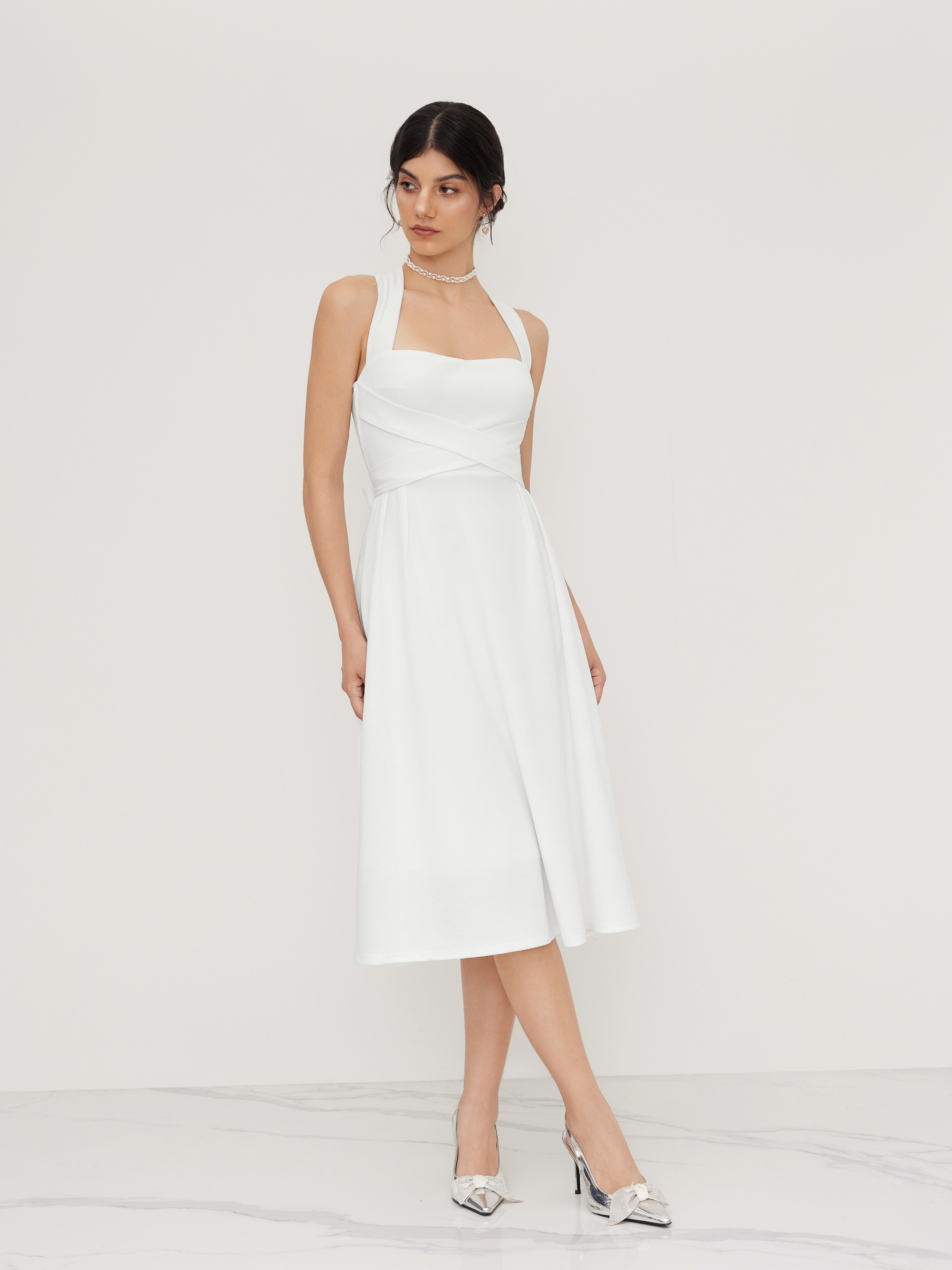 Silky Soft Grad Dress Knit Fabric Square Neck Solid Criss