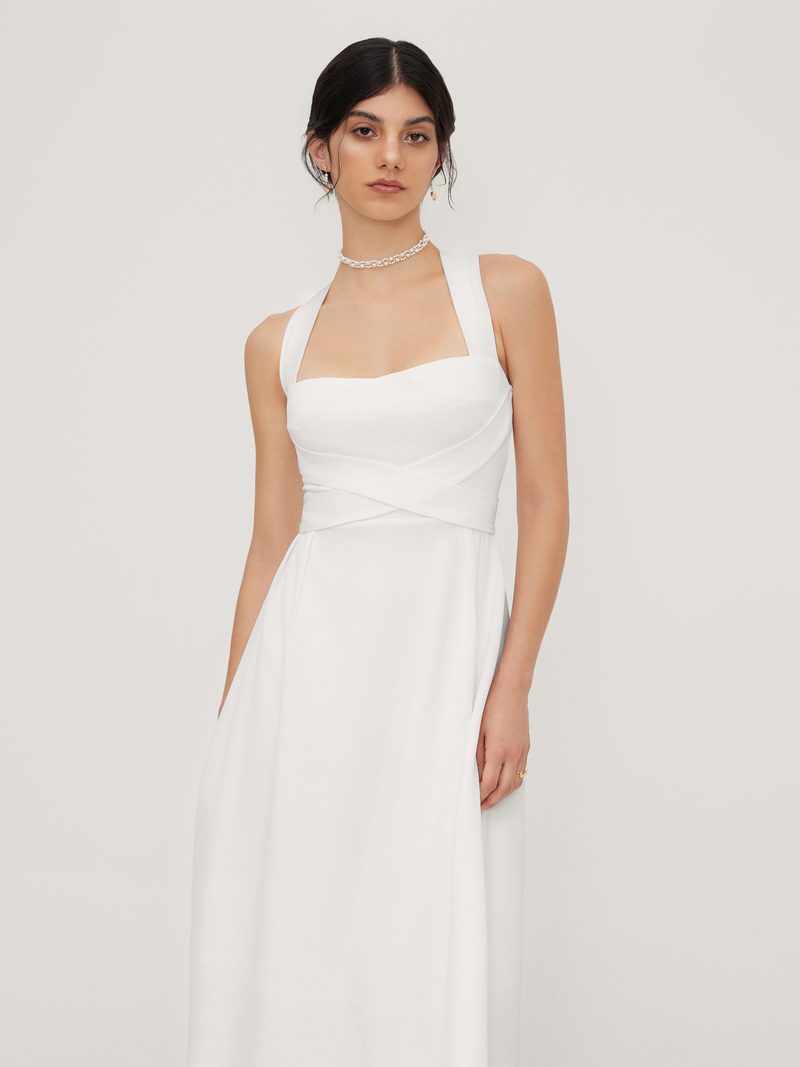 Woven Square Neck Solid Midi Dress