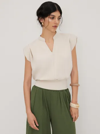 V-Ausschnitt Solid Gebundene Crop Top