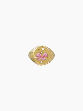 Bague ouverte avec nœud papillon, rhinocéros et cœur