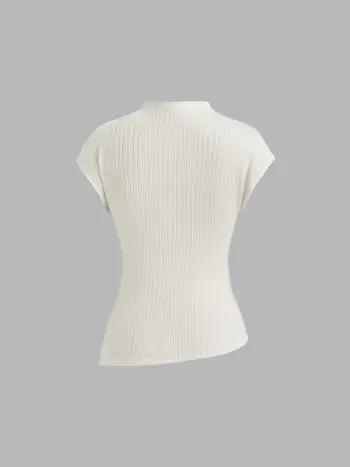 Top a collo alto testurizzato con orlo asimmetrico