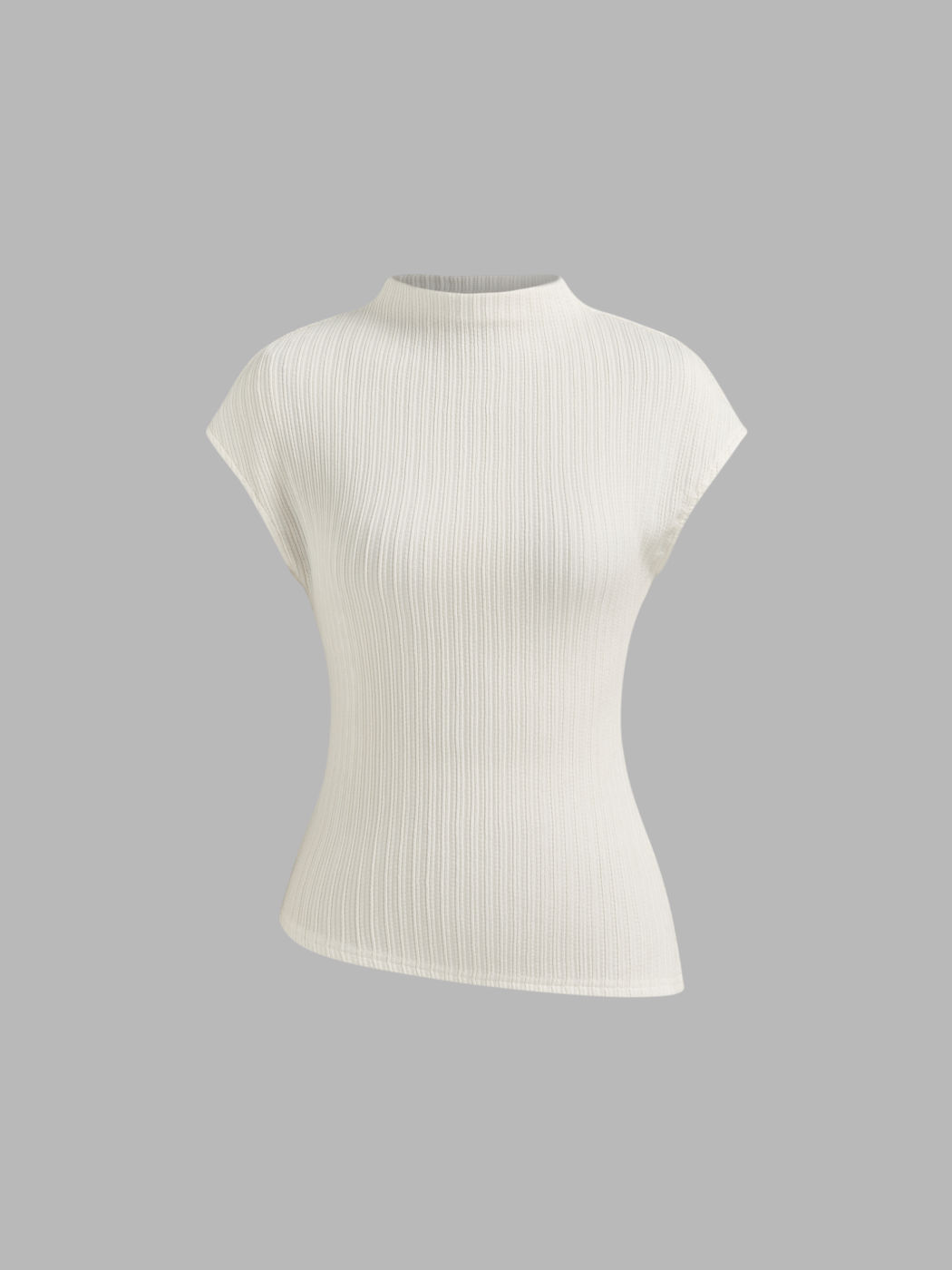 Top a collo alto testurizzato con orlo asimmetrico