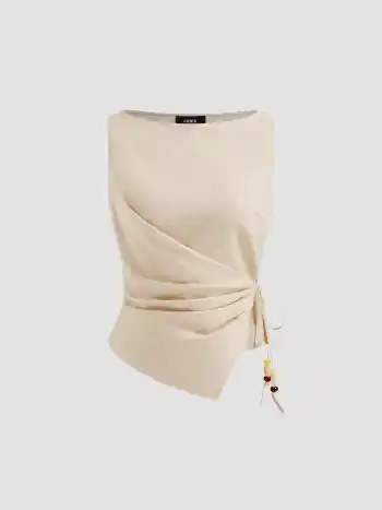 Leinenmischung, perlenbesetzte, geknotete und gerucherte Tank-Top