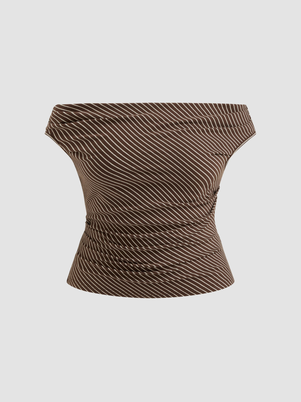 Top curvo e taglie forti con spalle scoperte a righe e arricciature in misto cotone