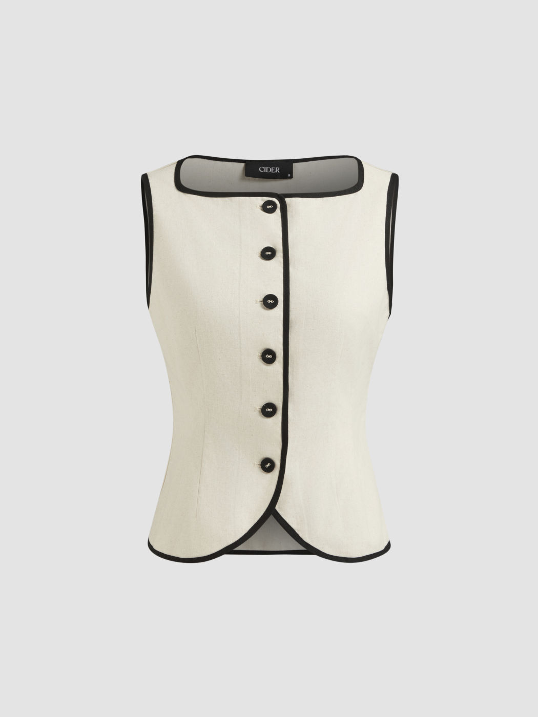 Linen-blend Boat Neck Contrasting Binding Vest
