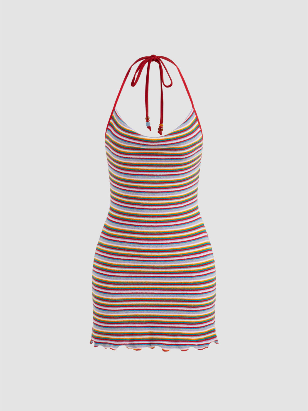 Cotton-blend Cowl Neck Stripe Lettuce Trim Backless Cami Mini Dress
