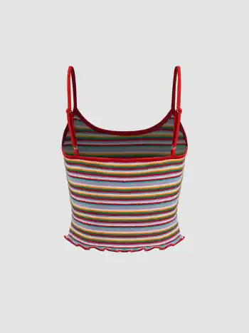Crop Tops en coton mélangé avec rayures, finition en liseré contrasté et bordure en laitue