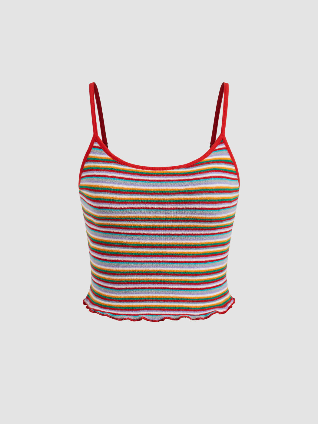 Cotton-blend Stripe Contrasting Binding Lettuce Hem Cami Top