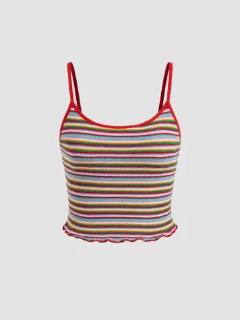 Crop Tops en coton mélangé avec rayures, finition en liseré contrasté et bordure en laitue