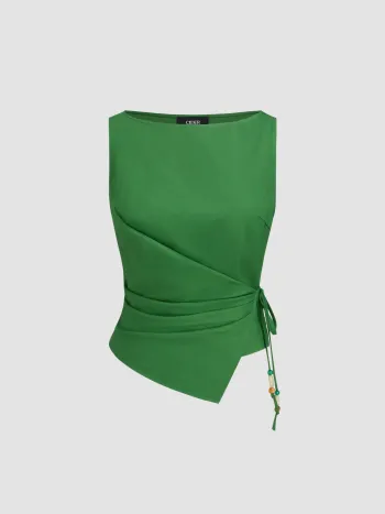 Leinenmischung, perlenbesetzte, geknotete und gerucherte Tank-Top