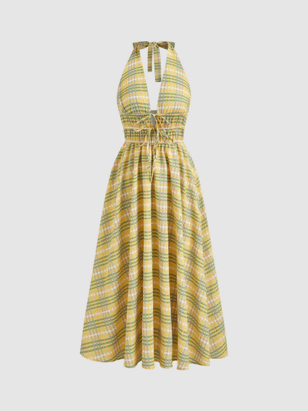 slim fit dress slacks Yellow Plaid Halter Classis Vintage Style 1950s Dress, Yellow / S
