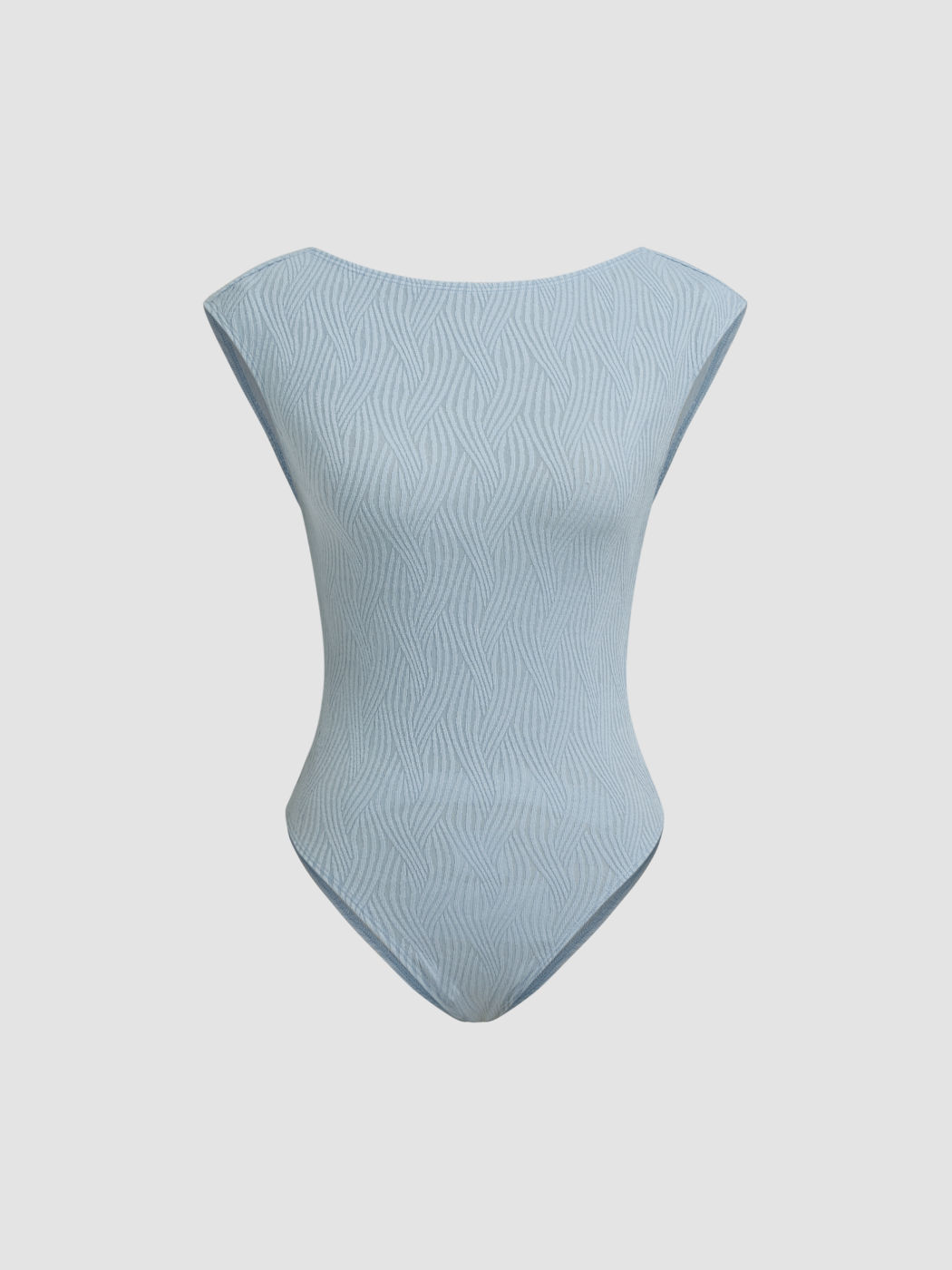 Boat Neck Texture Backless Bodysuit